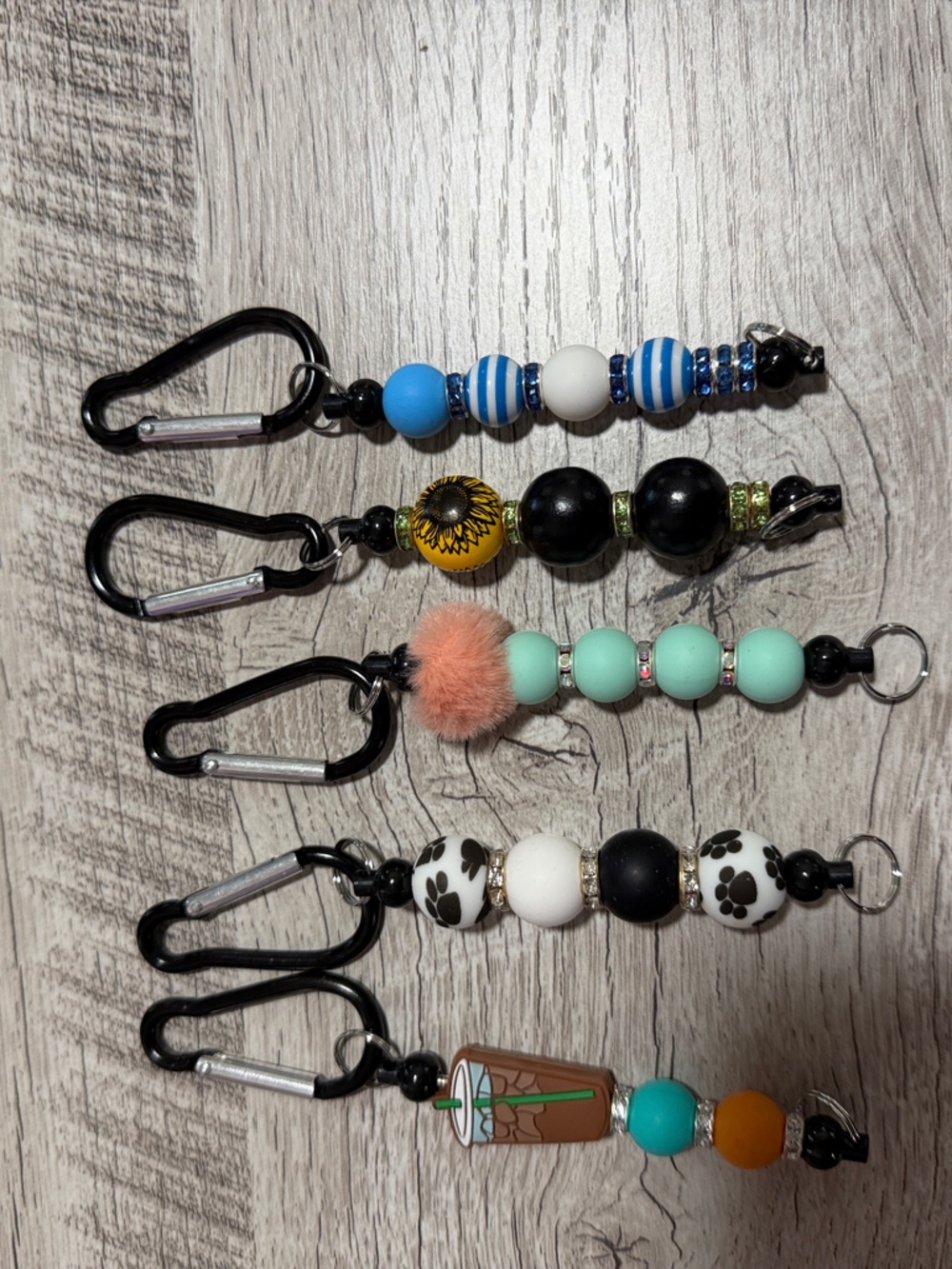 Handmade Set Of 5 Beaded Keychain - Mint, Black, Blue, Orange Variants